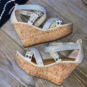 Not Rated Viti Cream Cork Wedge Sandals